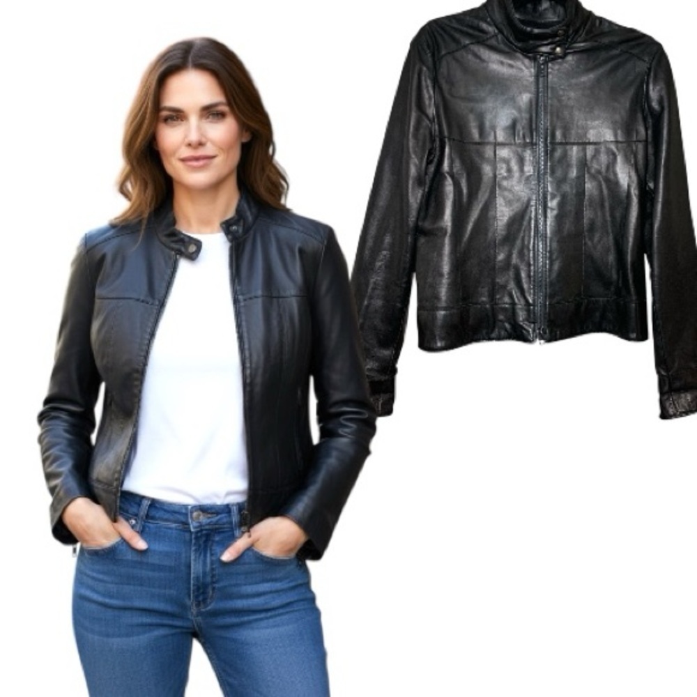 Vintage Oscar Leopold Black Leather Moto Jacket Lambskin Sz XL (Real Sz SM) Bike